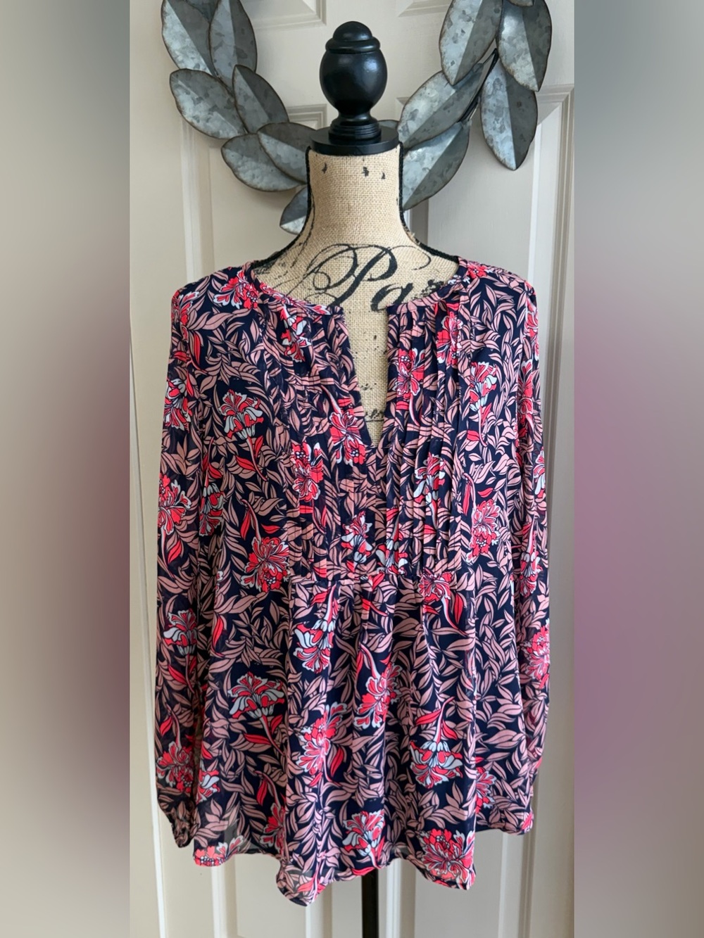 950: Lane Bryant Navy Tunic with Pink Floral Print - 14